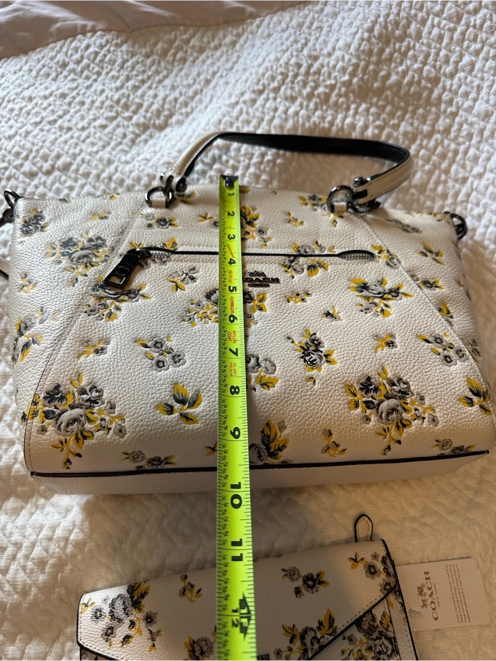 Coach NWT Floral Leather Satchel and Wallet Set in White/Yellow